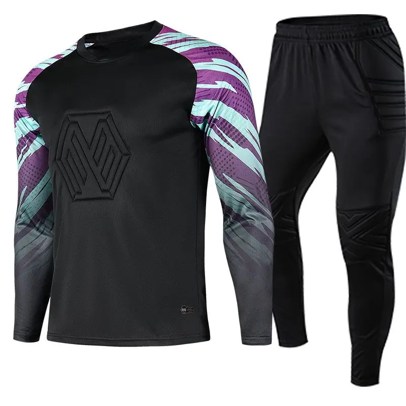 Soccer Jersey Men Kid Soccer Goalkeeper Uniform Protective Sponge Long Sleeve Football Training Goalkeeper Top Pants Custom