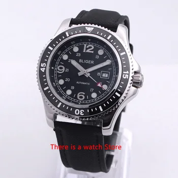 

Bliger 44mm Automatic Mechanical Male Watch Luxury Business Luminous Waterproof Clock Leather Strap Calendar Wristwatch Men