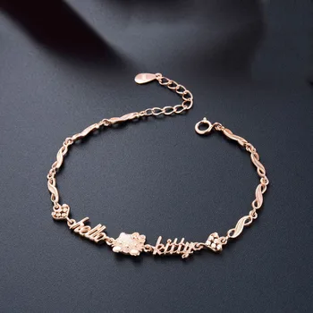 

White gold rose gold cute cartoon Hello Kitty bracelet female Japanese and Korean version of simple fashion wild jewelry