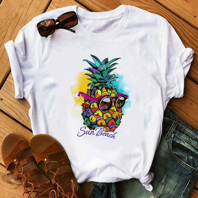 

FIXSYS Summer Women T Shirt Harajuku Tumblr Tops Pineapple Print Female O-neck T-shirt Loose Short Sleeve Top Femme Shirts