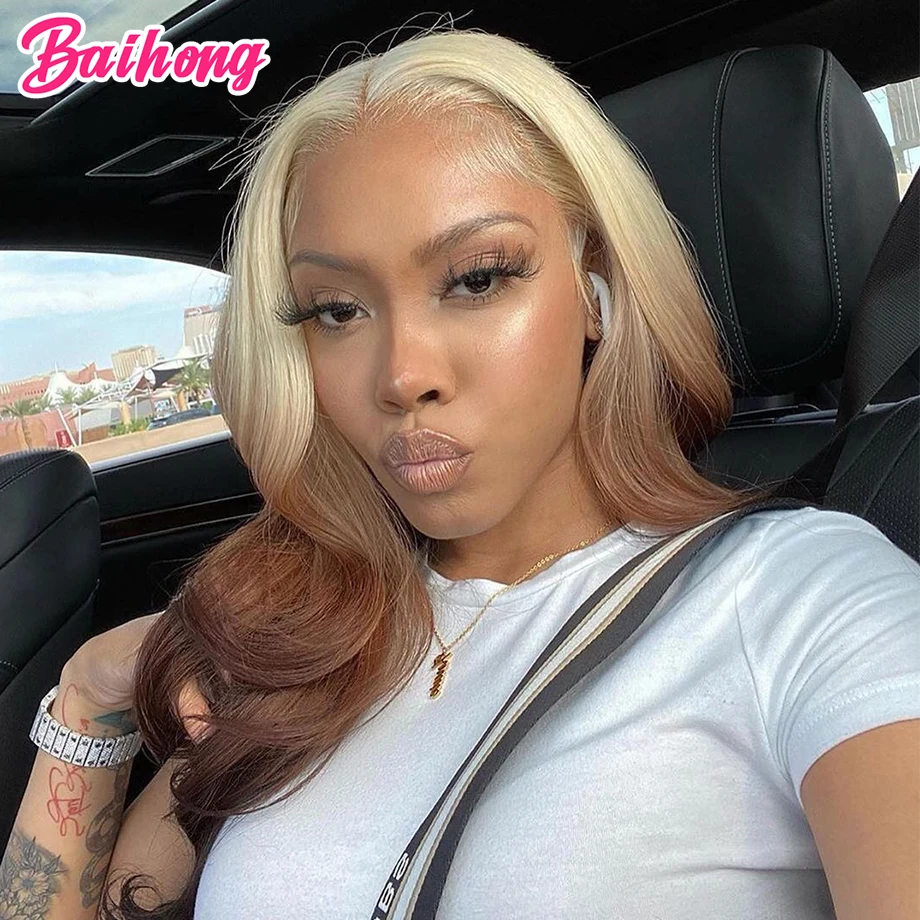 Blonde Lace Front Wig Human Hair 13x4 HD Transparent Lace Frontal Wig 613 Brown Black 3 Tone Colored Perruque Cheveux Humains