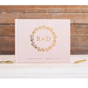 

personalize Wedding Guest Book names and date horizontal guestbook monogram wreath gold foil boo blush instant photo book booth