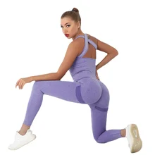 Conjunto de ginástica feminino, peça única, sem costura, acolchoado, yoga, com bolsos, fitness, roupa de academia