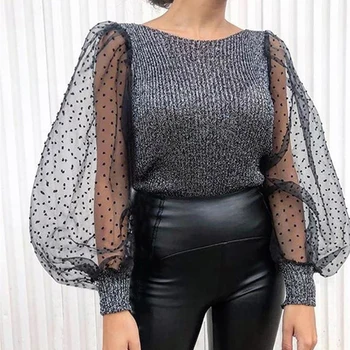 

Women's Sweater Spring And Autumn New Women's Explosion Models Bubble Sleeve Loose Quality Version Dark Gray XL