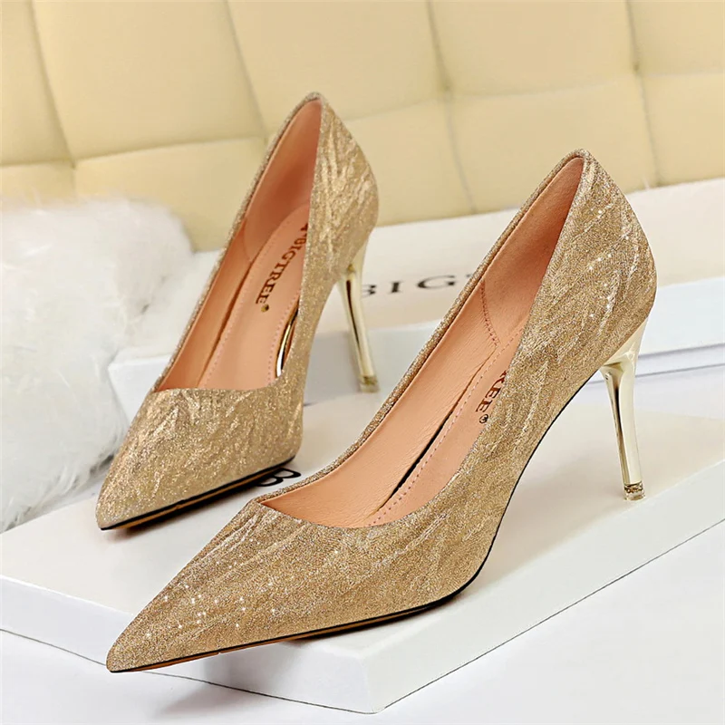 7cm High Heels Новинка года; сезон весна; модные женские туфли на низком каблуке 5 см; Роскошные блестящие туфли-лодочки на шпильке; свадебные туфли для невесты; цвет золотистый, Серебристый; обувь для вечеринок - Цвет: 7cm High Heels