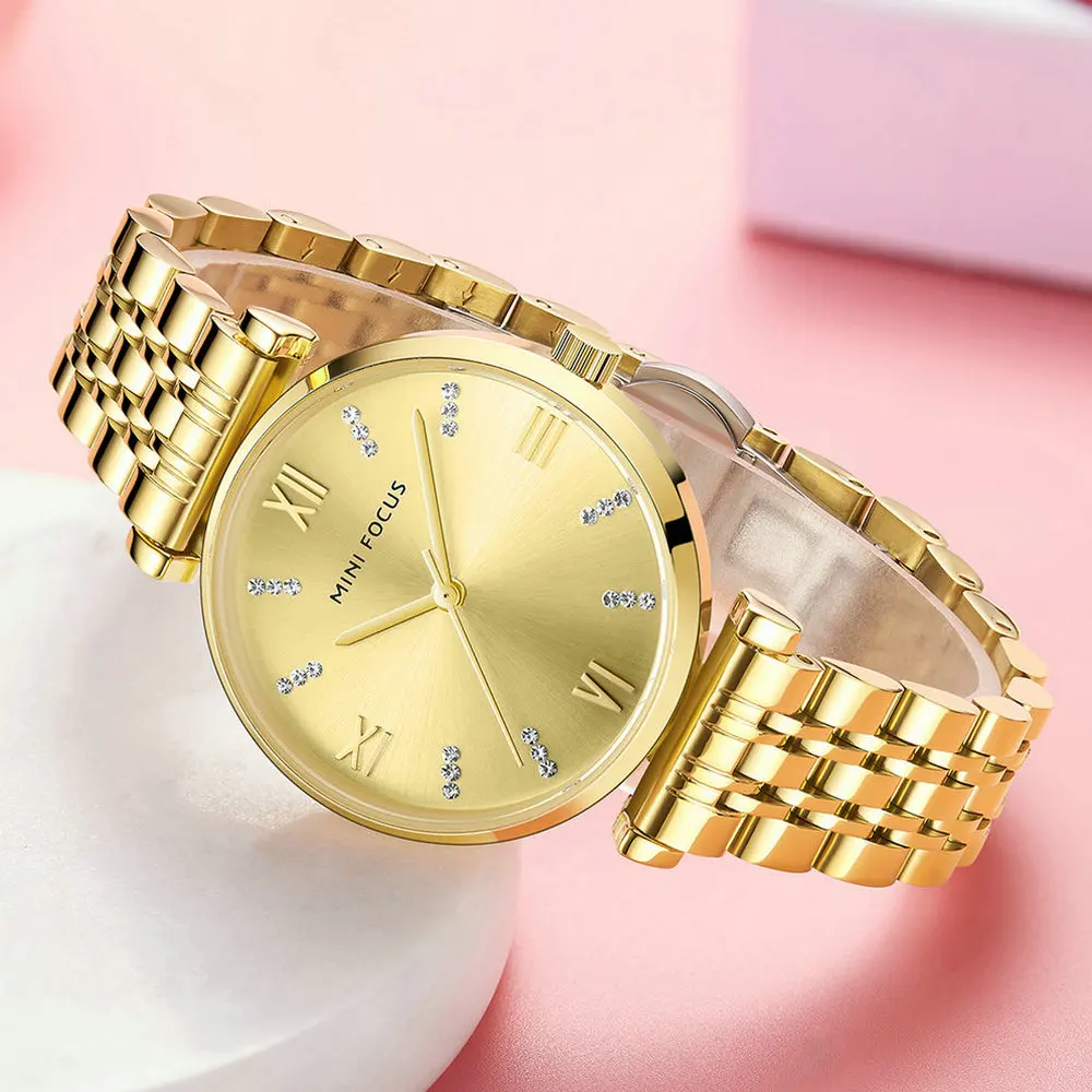 

MINIFOCUS Luxury Brand Women Quartz Watches 30m Waterproof Diamond Iced Out Ladies Watch Stainless Steel Strap Dress Wristwatch