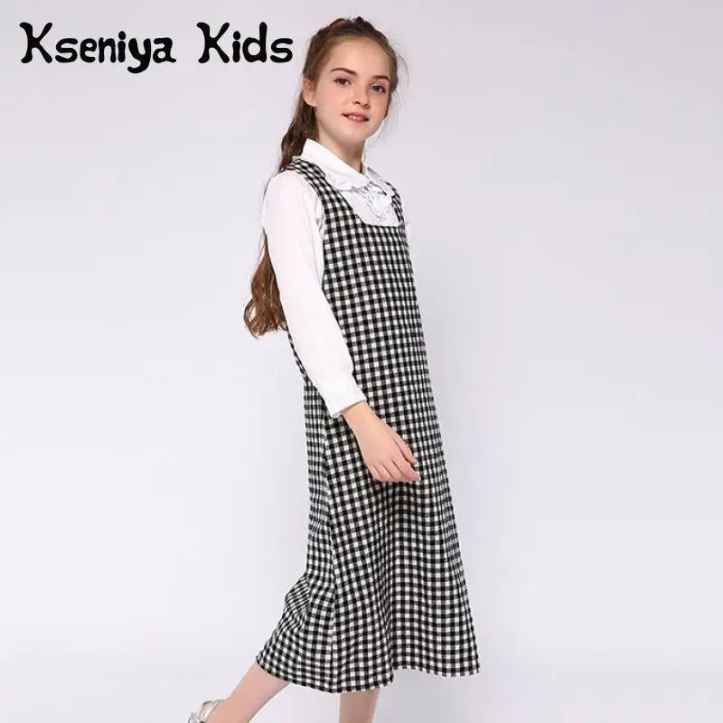 Kseniya Kids/длинное повседневное Хлопковое платье в клетку для больших девочек белая
