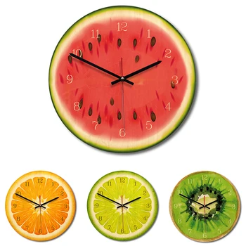 

Creative wall clock, European minimalist wooden decorative clock, fruit
