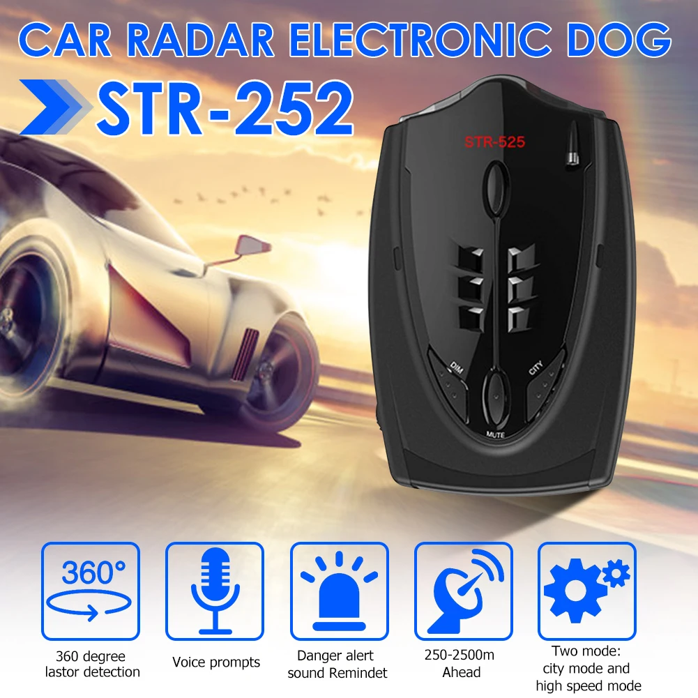 12V Auto STR-525 Radar Detector English Russian Thai Voice Auto Vehicle Speed Alert Warning X K CT La Anti Radar Car Detector