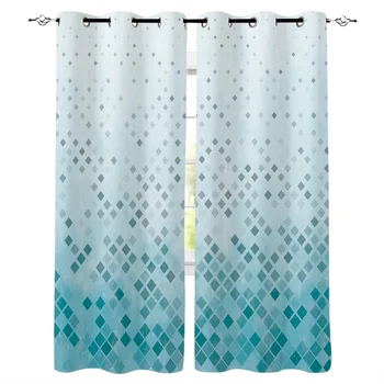 

Geometric Cyan Rectangle Gradient Mosaic Window Curtains LivingRoom Kitchen Curtains Left and Right Biparting Open