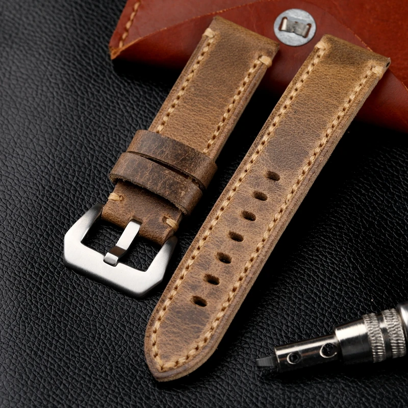 حزام ساعة مصنوع يدويًا من الجلد 20 21 22 23 24 26...