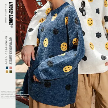 

Women Mens Smile Face Dots Sweater Women Men 2020 Autumn Warm Fashion Long Sleeve Knitted Pullover High Quality Clothes