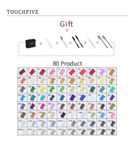 TouchFIVE 20 Вт, 30 Вт/40/60/80 Цвет маркеры манга рисунок Маркеры Ручка на спиртовой основе эскиз жирной двойной кисть товары для рукоделия - Цвет: 80 PRODUCT