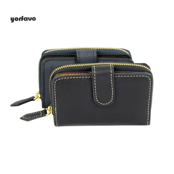 

Fashion Full Grain Cowhide Short Key Holder Wallet Unisex With Button Zipper Purse