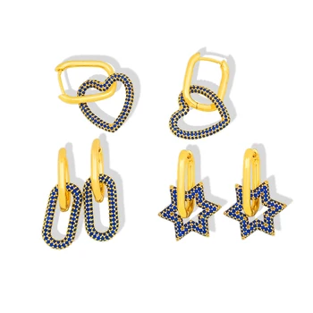 

Zirconia Crystal Heart Oval Star Earrings for Women Bohemian Gothic Geometric Jewelry Plated Copper Gold Filled Drop Earrings