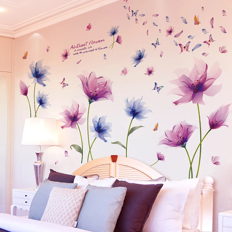 [shijuekongjian] Flowers Wall Stickers DIY Plant Wall Decals for House Living Room Kids Bedroom Kitchen Nursery Decoration