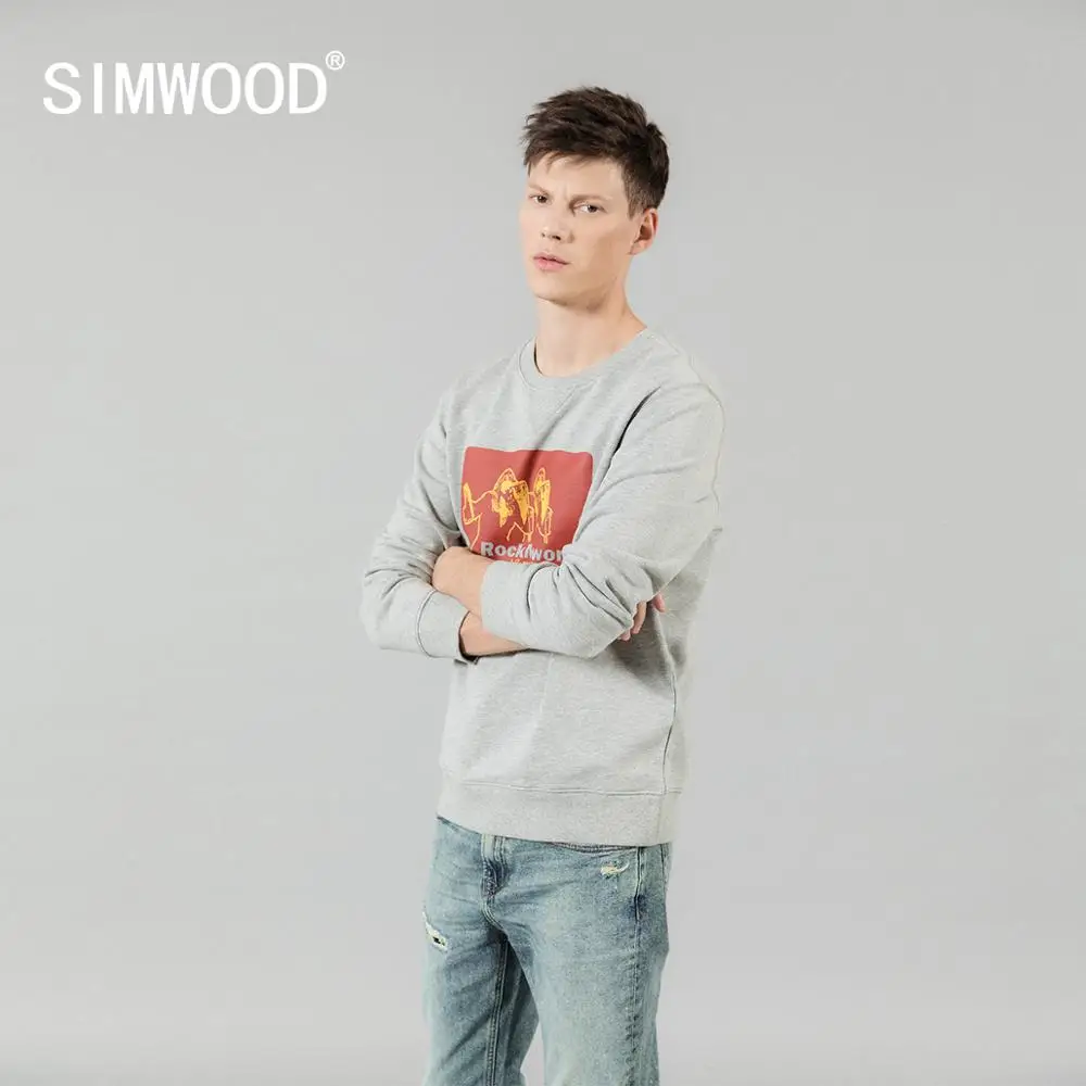 Мужская толстовка с круглым вырезом SIMWOOD брендовая одежда из 100% хлопка для бега