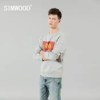 

SIMWOOD 2020 spring winter new hoodies men o-neck print 100% cotton jogger sweatshirts high quality plus size brand clothing