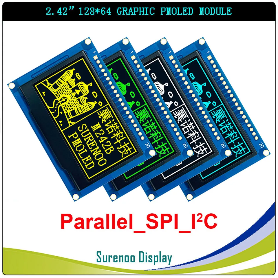 

Real OLED Display, 2.42" 128*64 12864 Graphic LCD Module Screen LCM Screen SSD1309 Controller Support Parallel, SPI, I2C / IIC