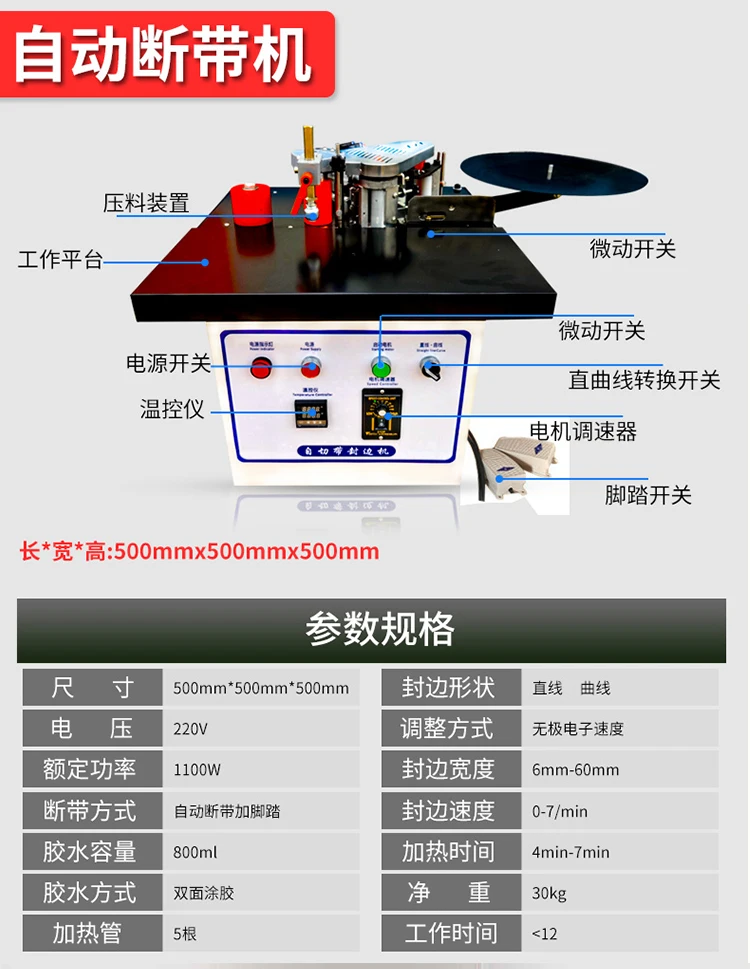 Speed Control Mini Manual Wood Pvc Edge Banding Machine With Cut Pvc Edge Bander Itself Automatic Tape Break Woodworking