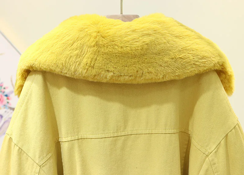 Winter Parka Women Jacket Korean Fashion Big Fur Collar+ Lamb Plush Liner Outerwear Female Thick Warm Loose Ladies Jacket
