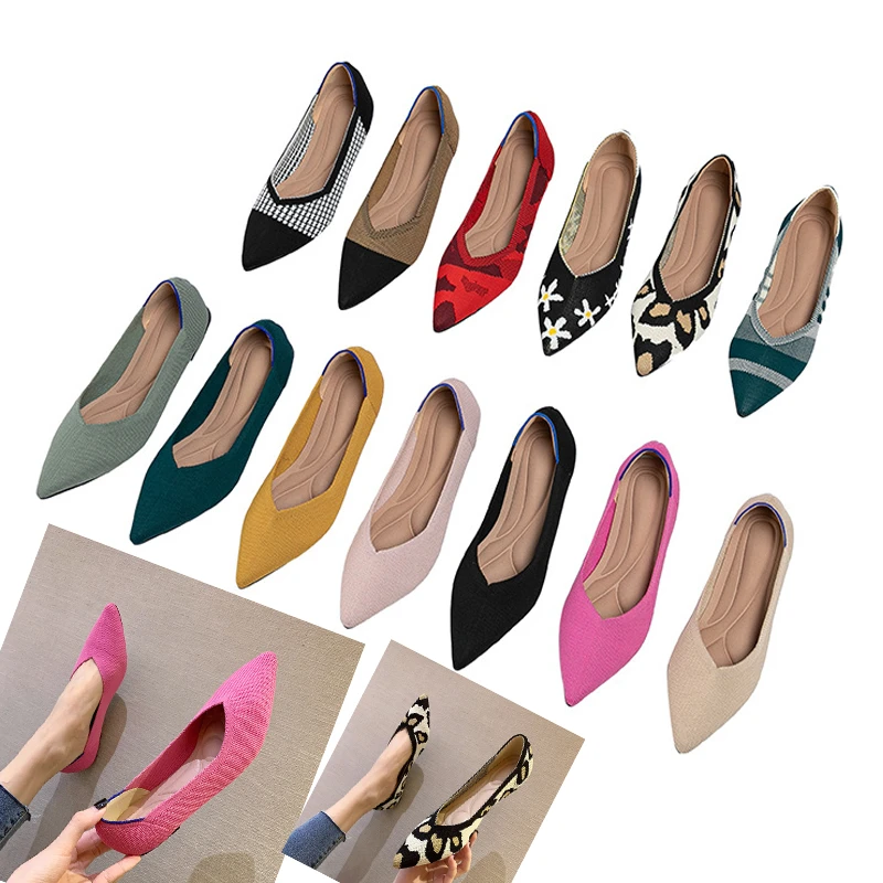 2021The New Spring Andautumn Flat Shoes Fashion Leisure Women's Flat Shoes Pointed Knitting Elastic Comfortable Boutique Shoes