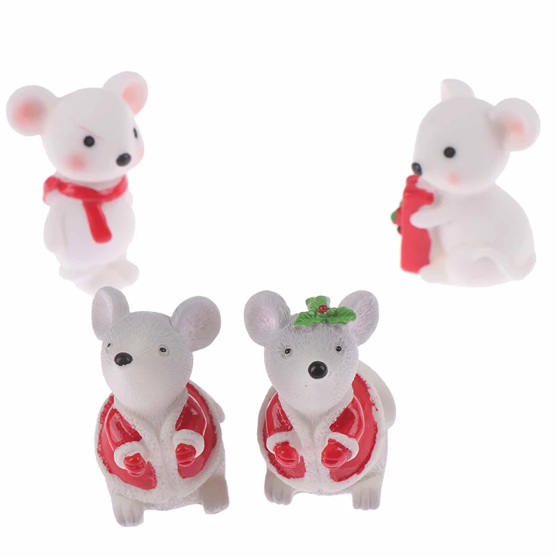 1PCS Cute New Year Christmas Snow Rat Little Mouse Gift Children Toy Decoration Small Statue Figurine Ornament Miniatures