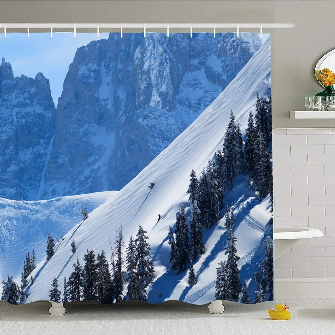 

Shower Curtain Set with Hooks 60x72 Ski Nature Extreme Grand Jackson Lifestyle Recreation Skiing Wyoming Mountain People Parks