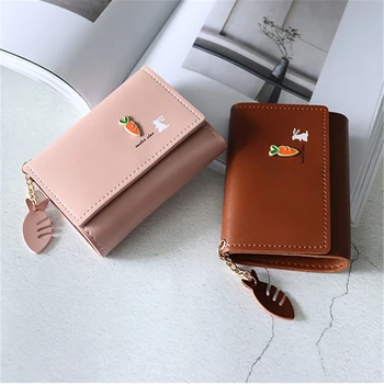

Korean version Cute Multi-card Women Wallet Carrot Print Japanese Kawaii Girl Short Multi-function Coin Purse Card Sets