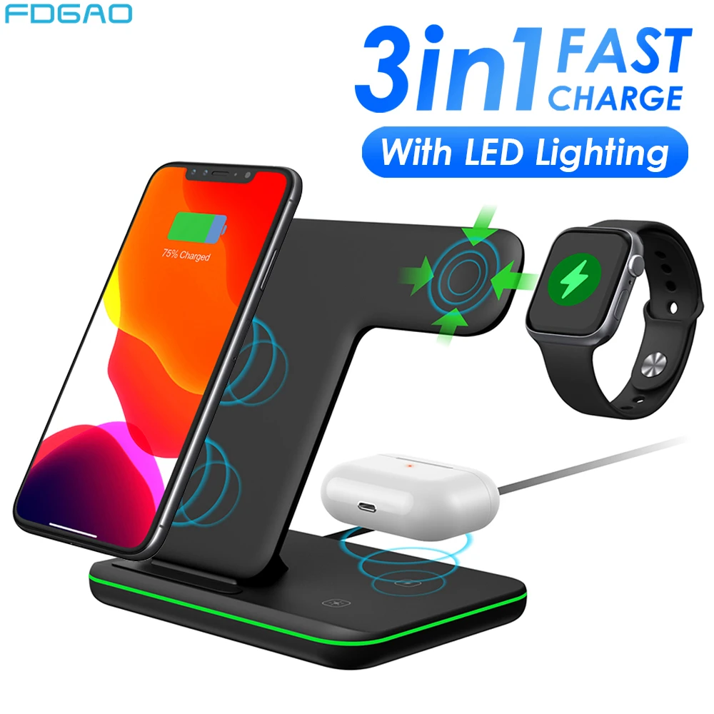 iPhone 15 14 13 12 11 XR Apple Watch 9 8 7 6 SE Airpods Pro 패드 도킹 스테이션용 15W 3 in 1..