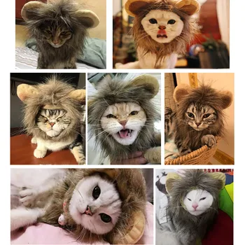 

Pet Costume Cosplay Lion Mane Wig Cap Hat For Cat Cute Pet Cat Wig Funny Turned Lion Headgear Clothes for Cats Photo Props A20#