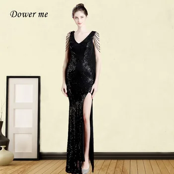 

Sparkling Evening Dress GDX234 V-Neck Sleeveless Women Party Dresses Sequin Tassel Robe De Soiree Split Mermaid Formal Gowns