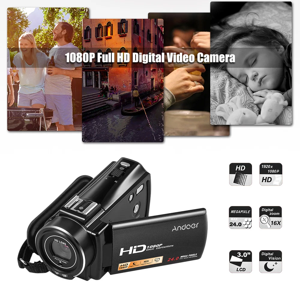 Andoer HDV-V7 PLUS 1080P Full HD 24MP Портативная Домашняя Цифровая видеокамера с дистанционным управлением и инфракрасным ночным видением