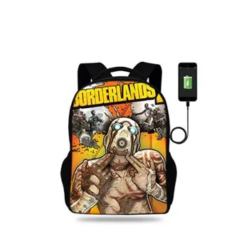 

17inch Game Borderlands 2 Print Backpack Teenager Boys High School Bags Kids USB Charger Backpack Students Children Mochila