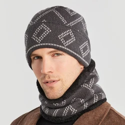 Men's Winter Hats Fashion Beanie Cap For Man Thick Warmer Scarf Hat Set 2Pcs Outdoor Beanies Bonnet Boys Hat Set Male Casual Cap