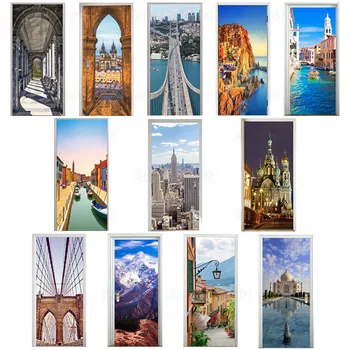 

3D Door Stickers Square Church Manarola Ama Dablam Lake Como Venice Canal Taj Mahal Saint Petersburg Art Corridor Decor Paste