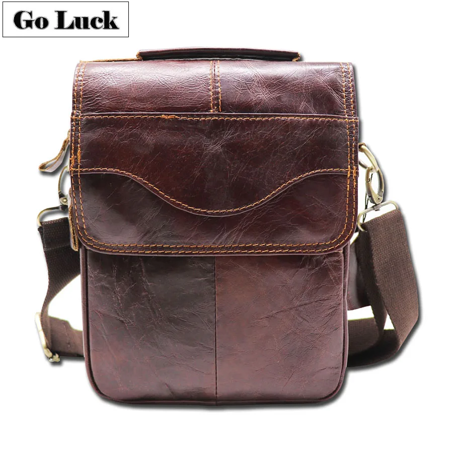 Бренд GO LUCK хит продаж сумка из натуральной кожи с верхней ручкой мужская через