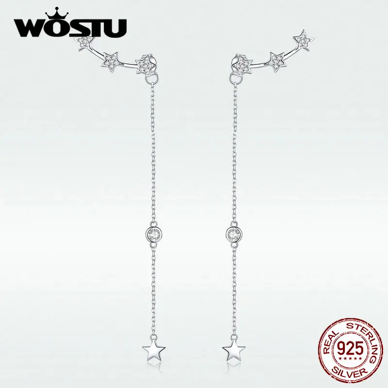 WOSTU,, S925, блестящие, манго, висячие серьги, нежные, длинные, с кисточками, в горошек, со звездой, яркие серьги для женщин, BKE727