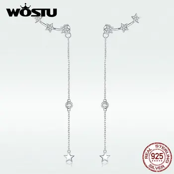 

WOSTU Hot Sale S925 Shining Mango Drop Earrings Gentle Long Tassels Dotted With Star Bright Earrings For Women BKE727