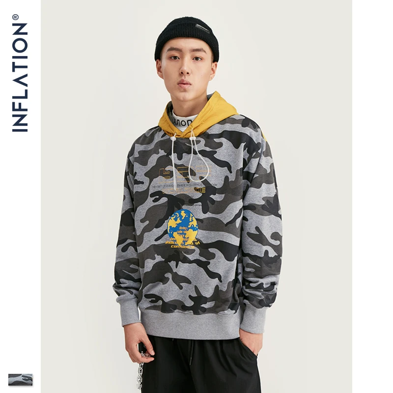 

INFLATION Camouflage Men Hoodies 2019 New Fashion Men Block Color Hood Hoodies Male Camo Hoody Streetwear Men Hoodies 9685W