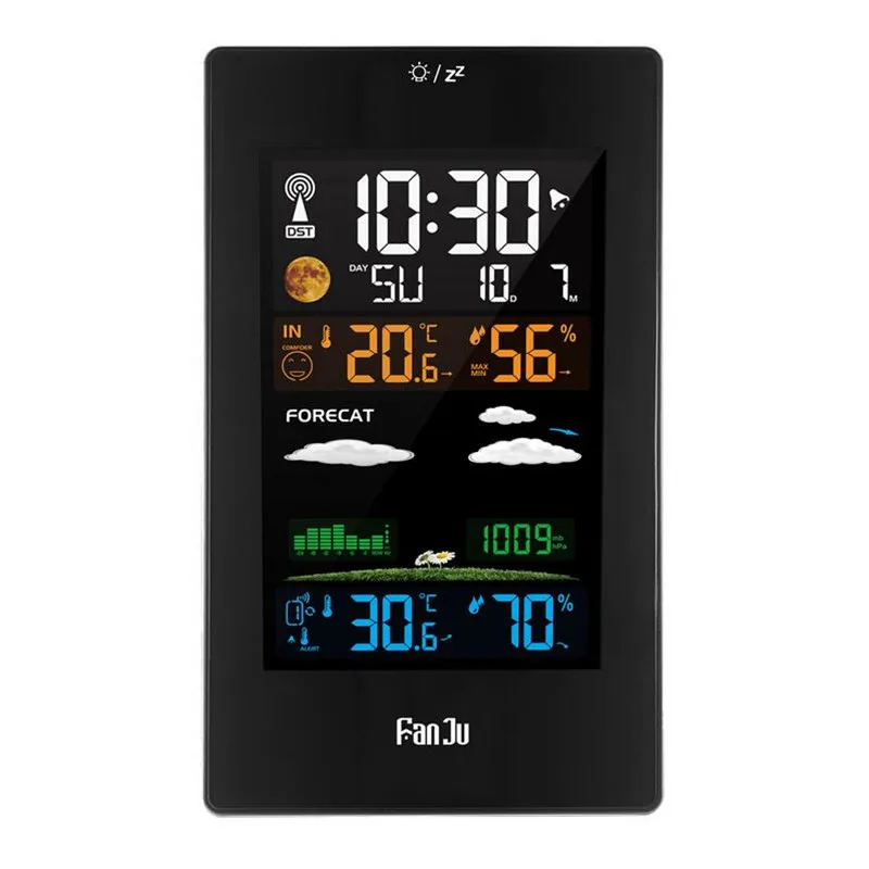 FanJu FJ3389 ЕС Plug настольные часы метеостанция Цифровой термометр гигрометр беспроводной датчик ЖК-дисплей календарь дисплей
