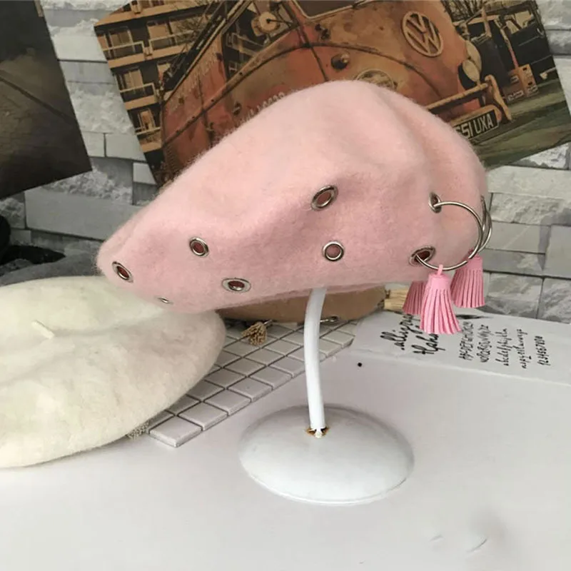 HG модное железное кольцо с кисточками, шляпа художника, новинка, Осень-зима, корейский стиль, винтажные береты, женская шапка, тренд, уличная, XJ1862