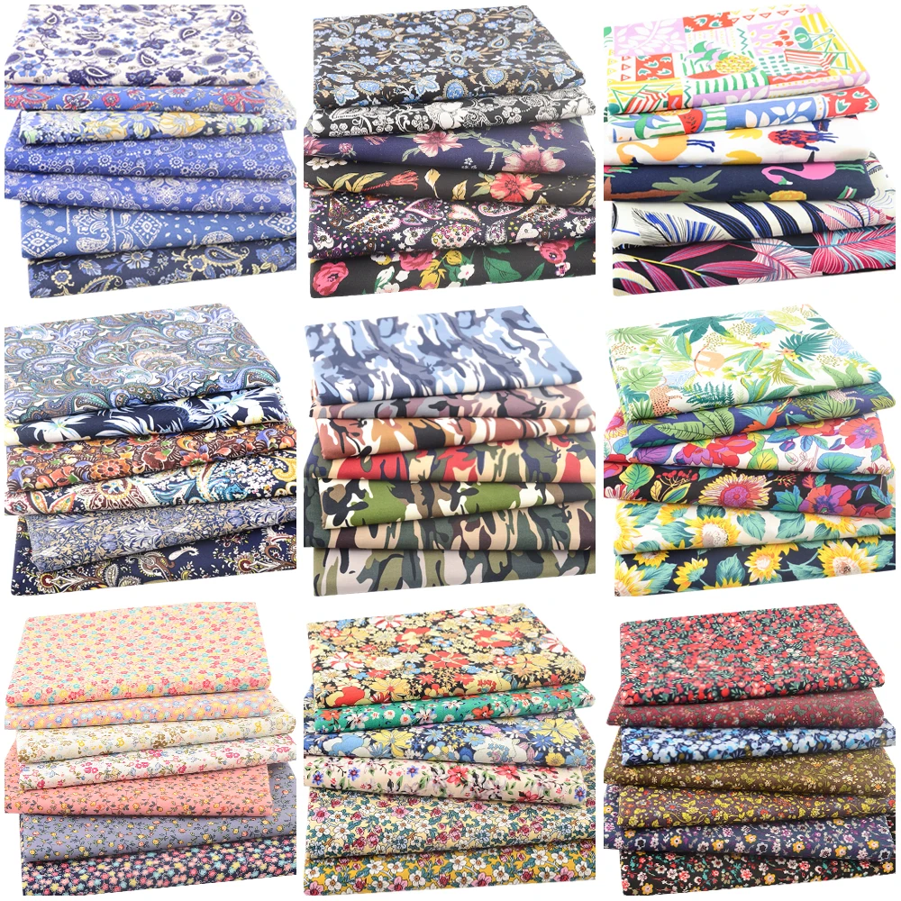 Teramila 6/7-teiliges Set Fat Quarter Bundle, bedruckter Popeline-Baumwollstoff für Handarbeiten, Patchwork, Nähen, DIY-Taschen, Quilt-Stoffe