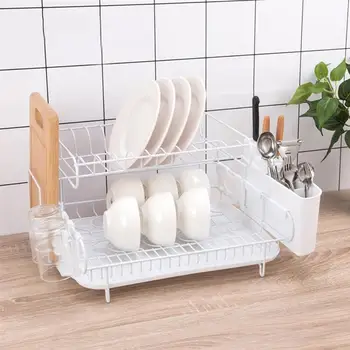 

OUNONA Double Layer Dish Drying Rack Cutting Board Holder Stainless Steel Tableware Rack with Draining Tray for Kitchen Black