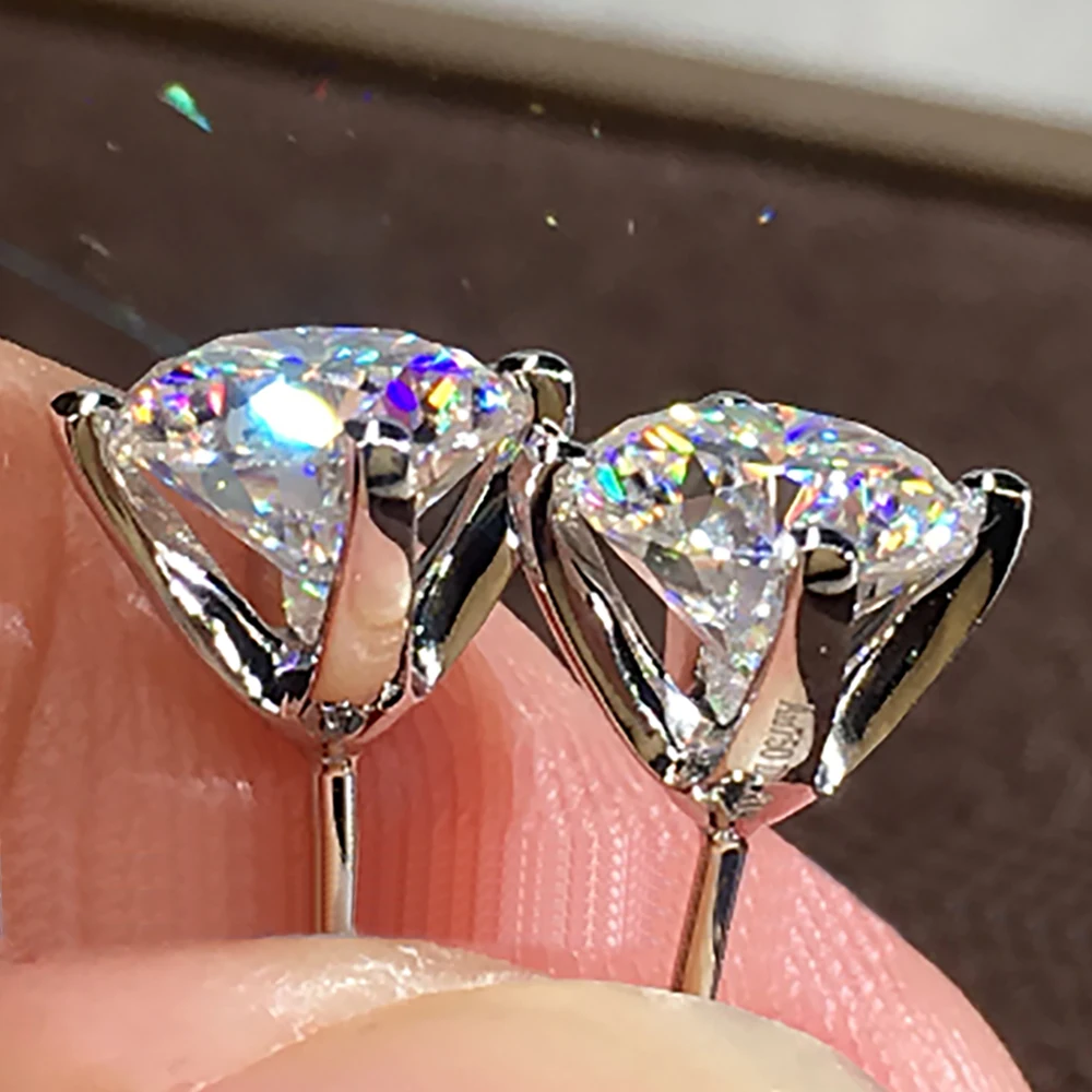 

Custom Solid 10K White Gold 4 Carat Stud Earrings Women Wedding Anniversary Engagement Party Round Moissanite Diamond