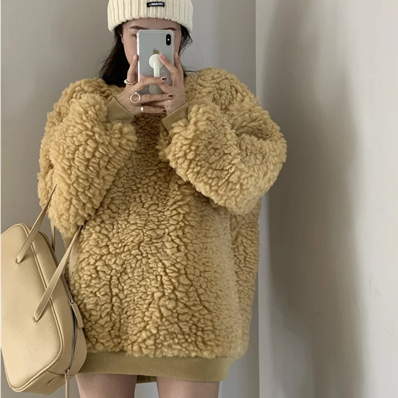 

New fashion thick lamb wool sweater pullover trendy furry jacket