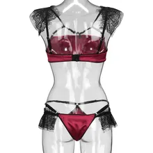 Conjunto de sujetador señora encaje flor sujetador sin anillo de acero conjunto de sostén y Tanga ropa interior pijama erótico amante regalo nuevo conjunto acolchado(China)