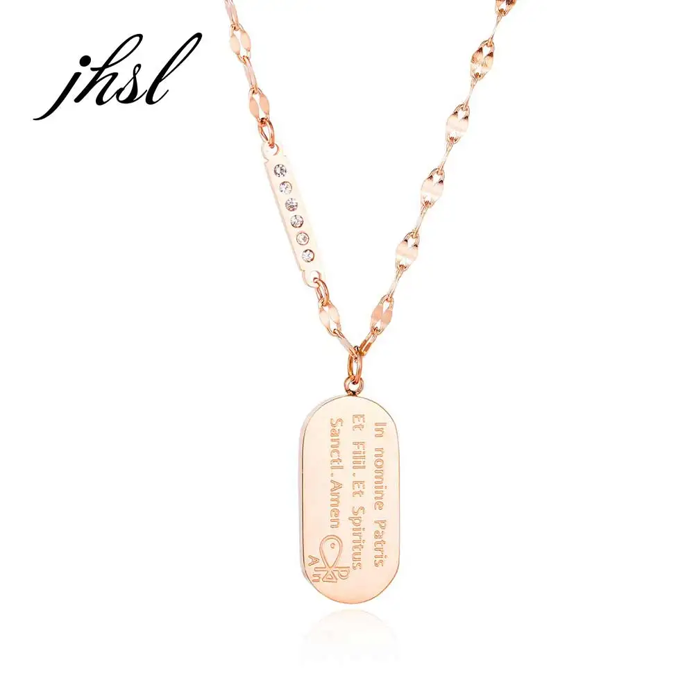 

JHSL Fashion Jewelry Girl's Statement Cubic Zircon Tag Pendants Necklaces for Women Stainless Steel Chain