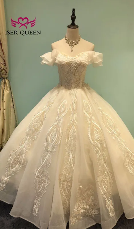 Свадебное платье с рукавами-крылышками, высокое качество, Дубай, бальное платье, красивая Кружевная аппликация с открытыми плечами, свадебное платье WX0051