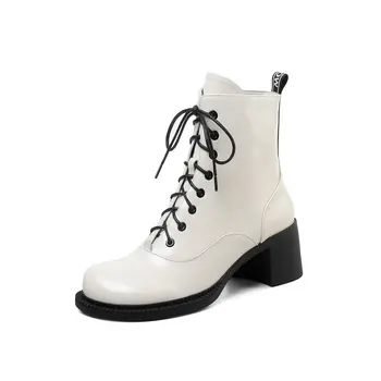 

Genuine Leather Autumn Winter boots woman Shoes Platform Side Zipper Thick high Heels Boots Elegant Retro Night Club Shoes Woman